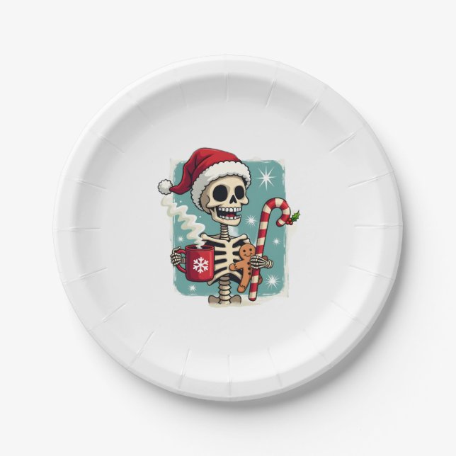 Christmas Skeleton Hot Chocolate Xmas Men Women Ki Paper Plate (Front)