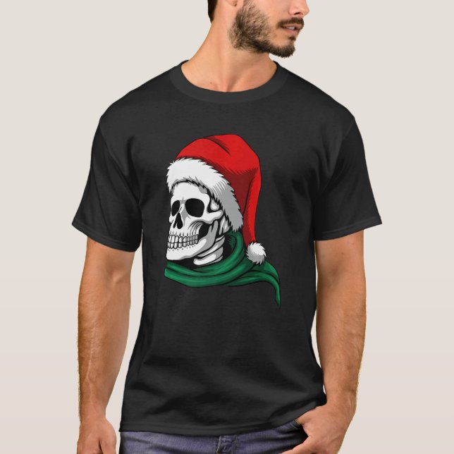 CHRISTMAS  SKELETON IN A SANTA HAT & SCARF T-Shirt (Front)
