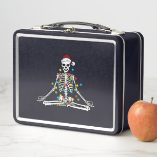 Christmas Skeleton Meditating Funny Holiday Metal Lunch Box