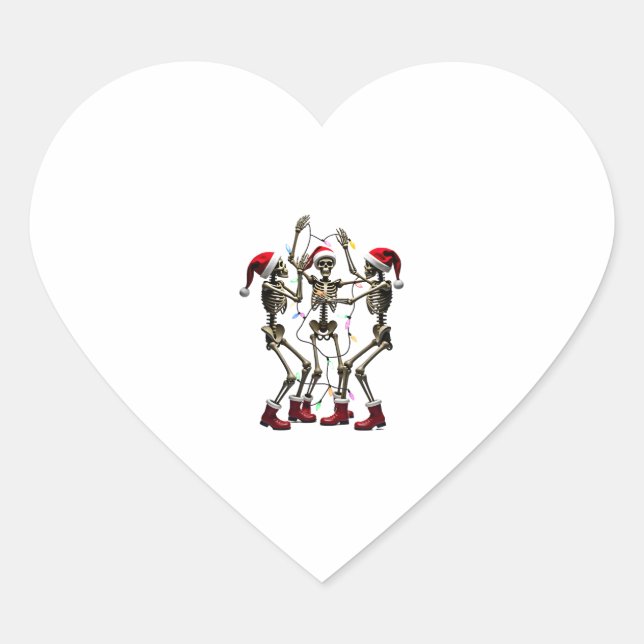 Christmas Skeleton Santa Dancing Lights (1) Heart Sticker (Front)