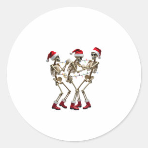 Christmas Skeleton Santa Dancing Lights (2) Classic Round Sticker