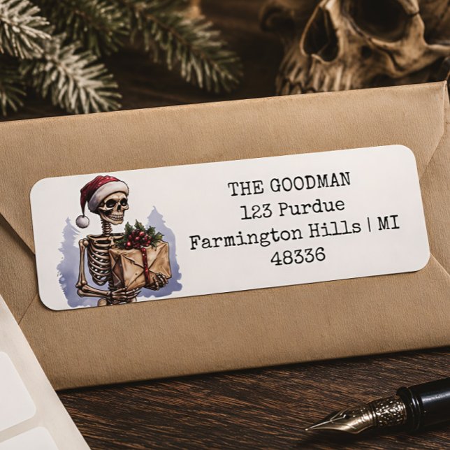 Christmas Skeleton Santa Gothic Return Address Label (Creator Uploaded)