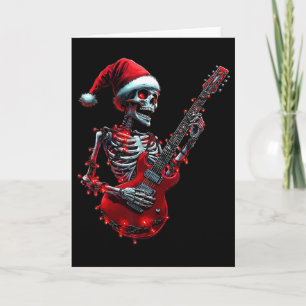 Christmas Skeleton Skull Playing Guitar Rock And R Card