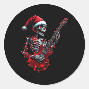 Christmas Skeleton Skull Playing Guitar Rock And R Classic Round Sticker