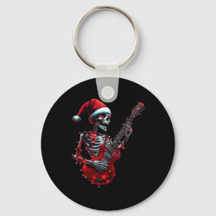 Christmas Skeleton Skull Playing Guitar Rock And R Key Ring