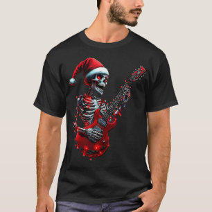 Christmas Skeleton Skull Playing Guitar Rock Roll T-Shirt