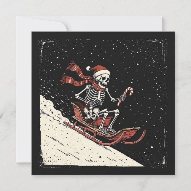 Christmas Skeleton Sledding  Holiday Card (Front)