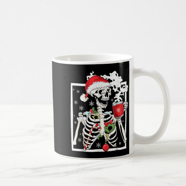 Christmas Skeleton With Smiling Skull Drinking Cof Coffee Mug (Right)