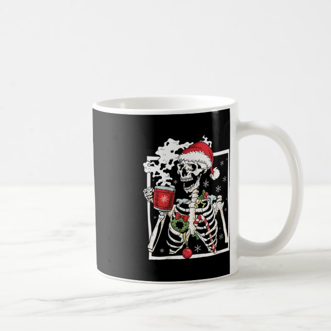 Christmas Skeleton With Smiling Skull Drinking Cof Coffee Mug (Right)