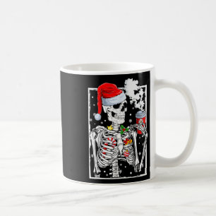 Christmas Skeleton With Smiling Skull Drinking Cof Coffee Mug
