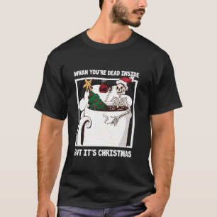 Christmas Skeleton With Smiling Skull Drinking Cof T-Shirt