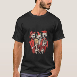 Christmas Skeleton With Smiling Skull Drinking Cof T-Shirt