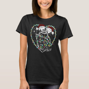 Christmas Skeletons Kissing Horror Xmas Lights Dar T-Shirt