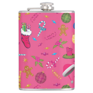 Christmas Sketch Seamless Pattern Hip Flask