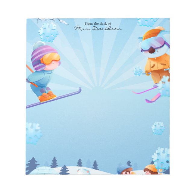 Christmas Ski Time Holiday Snow Notepad (Front)