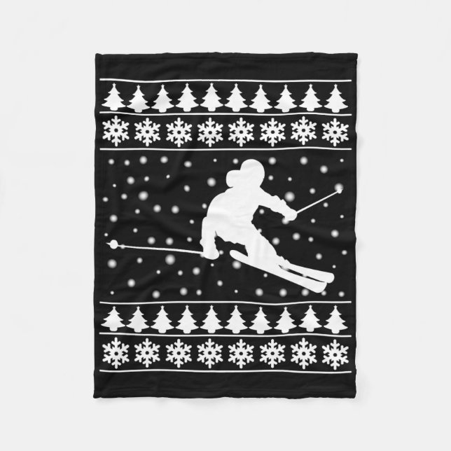 Christmas Skier T Shirt Xmas Gift For Skiing Lover Fleece Blanket (Front)