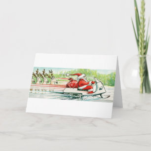 Christmas Skiing Santa Snowmobile Ski Holiday Card