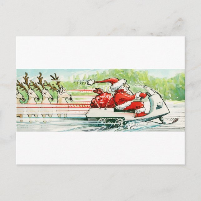 Christmas Skiing Santa Snowmobile Ski Holiday Postcard (Front)