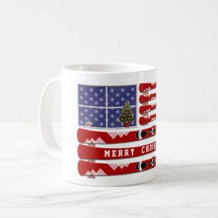 Christmas Skis and Snow USA Flag Coffee Mug