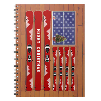 Christmas Skis and Snow USA Flag Notebook