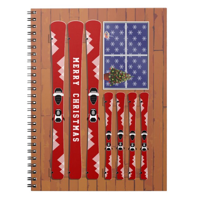Christmas Skis and Snow USA Flag Notebook (Front)