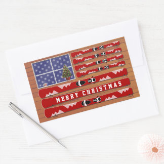 Christmas Skis and Snow USA Flag Rectangular Sticker