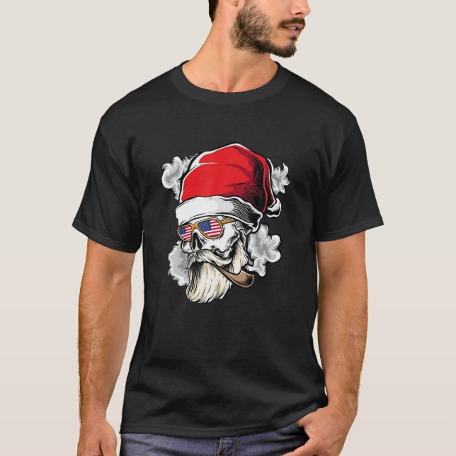 Christmas Skull Funny Santa Hat Xmas Men Women T-Shirt (Front)