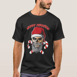 Christmas Skull Funny Santa Hat Xmas Men Women T-Shirt