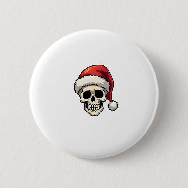 Christmas Skull Funny Santa XMES Men Women T-Shirt 6 Cm Round Badge (Front)