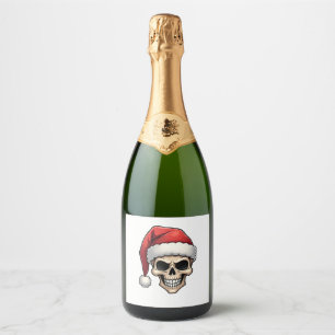 Christmas Skull Funny Santa XMES Men Women T-Shirt Sparkling Wine Label