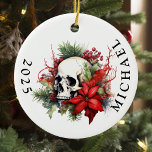 Christmas Skull Monogram Name Ceramic Ornament<br><div class="desc">This design may be personalised by choosing the Edit Design option. You may also transfer onto other items. Contact me at colorflowcreations@gmail.com or use the chat option at the top of the page if you wish to have this design on another product or need assistance with this design. See more...</div>