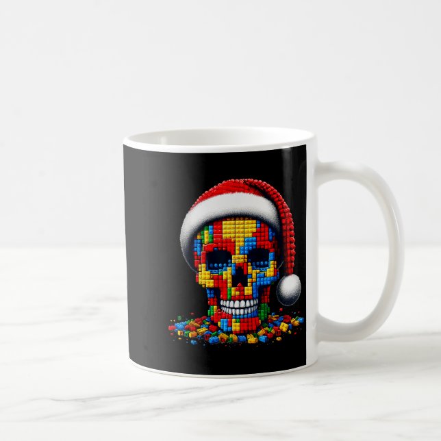 Christmas Skull Santa Hat Block Bricks Master Buil Coffee Mug (Right)