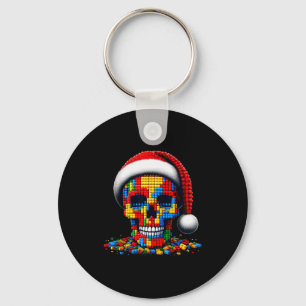 Christmas Skull Santa Hat Block Bricks Master Buil Key Ring