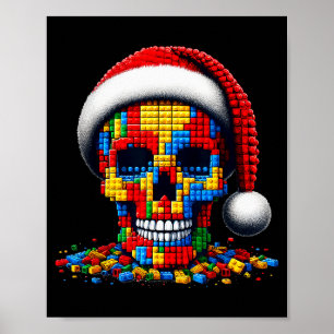 Christmas Skull Santa Hat Block Bricks Master Buil Poster