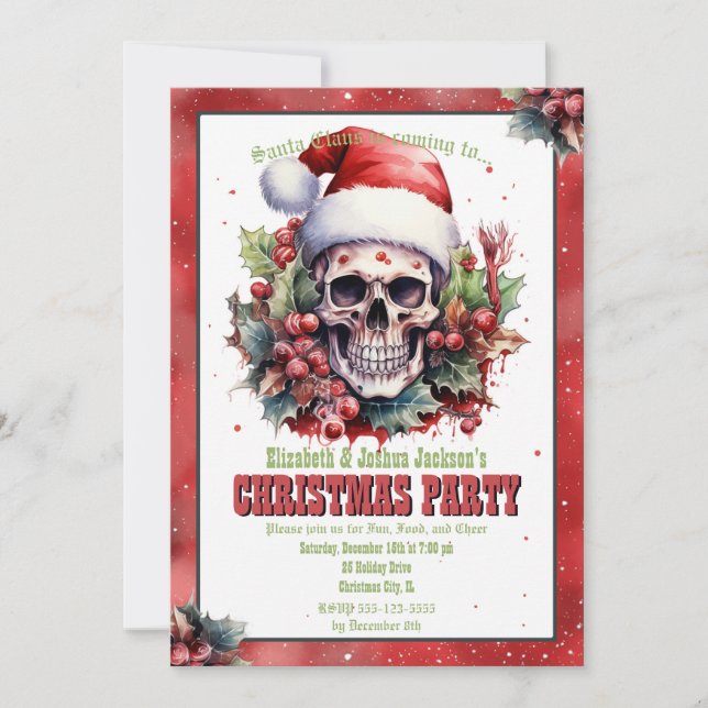 Christmas Skull Watercolor Invitation (Front)