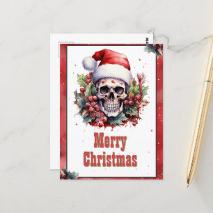 Christmas Skull Watercolor Postcard
