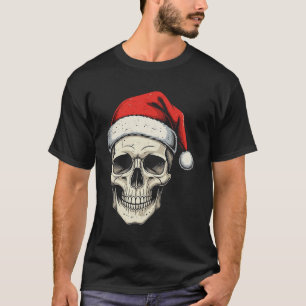 Christmas Skull Wearing Santa Hat  T-Shirt