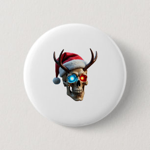 Christmas Skull with Santa Hat and Antlers Mystic 6 Cm Round Badge