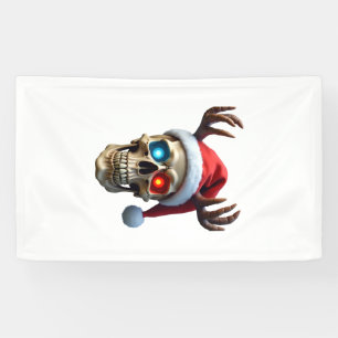 Christmas Skull with Santa Hat and Antlers Mystic Banner