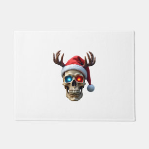 Christmas Skull with Santa Hat and Antlers Mystic Doormat