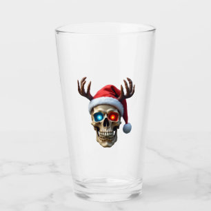 Christmas Skull with Santa Hat and Antlers Mystic  Glass