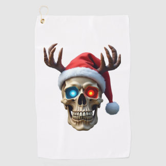 Christmas Skull with Santa Hat and Antlers Mystic Golf Towel