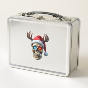 Christmas Skull with Santa Hat and Antlers Mystic Metal Lunch Box