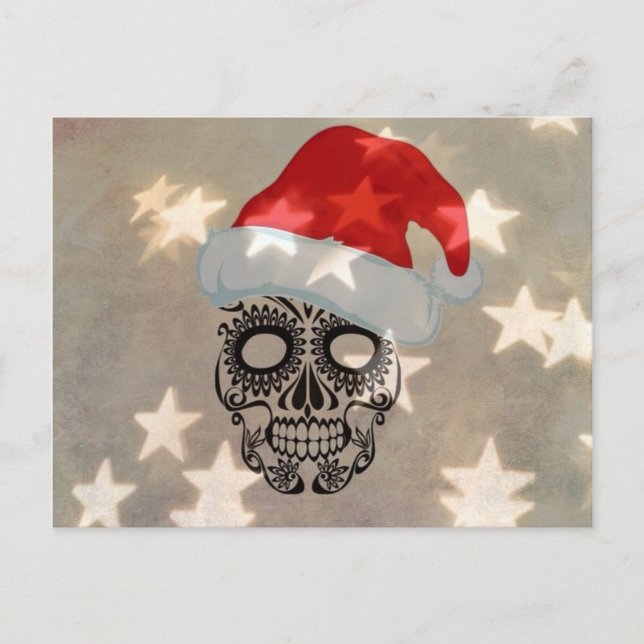 Christmas skull with star bokeh holiday postcard (Front)