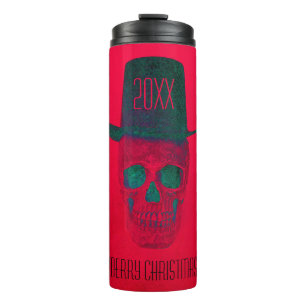 Christmas Skull With Top Hat Red Green Halloween Thermal Tumbler