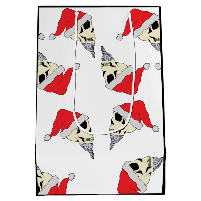Christmas Skulls with Santa Hats Gift Bag White (Back)