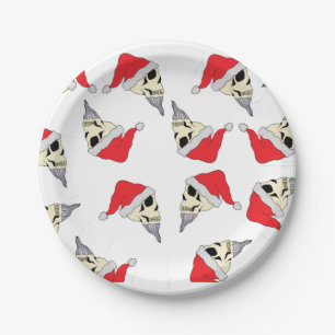Christmas Skulls with Santa Hats Paper Party Plate