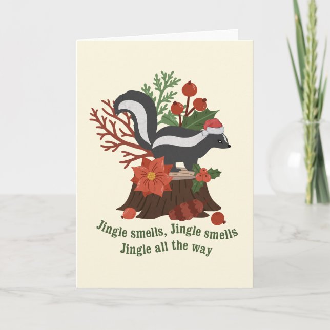 Christmas Skunk Pun: Jingle Smells Card (Front)