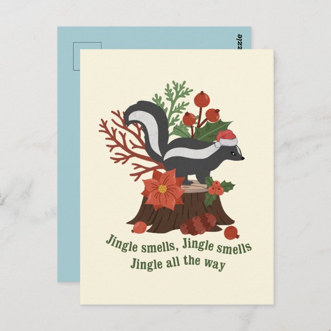 Christmas Skunk Pun: Jingle Smells Postcard (Front/Back)