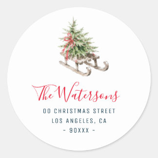 Christmas sled holiday return address sticker